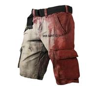 Pantaloncino Uomo - Pantaloni Cargo da Uomo da Lavoro A Gamba Dritta Casual con Stampa di Lettere E Disegno di Macchie di Sangue per L'Uso Quotidiano All'Aperto in Primavera Estate E Autunno (Red5 S)
