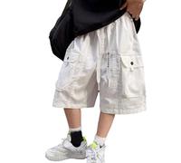 Pantalone Bianco Bambino - Pantaloncini Cargo per Bambini Pantaloncini Elasticizzati Casual per Ragazzi Pantaloni Cargo da Esterno (White 13-14 Years)