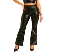Pantalone Campana Donna Metallizzato, Vita Alta, Ecopelle Elasticizzata; Flare Disco anni 70, Fiesta Club Leggings Brillante, Vita elastica, Gamba Campanata Danza, Rock, Carnevale Notte, Nero , M