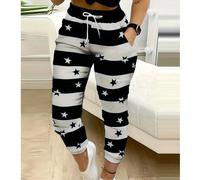 Pantalone della tuta moda donna a righe bianche e nere con stampa stella L,M,S,XL,XSBlocchi di colore,Geometrico,A strisceTessuto
