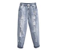 Pantalone donna chiaro elastico in vita strappato alla caviglia poliestere l