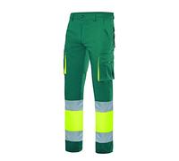 Pantalone elasticizzato bicolore multi-tasche alta visibilità serie 303002s, Verde e Giallo Fluoro, L