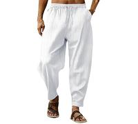 Pantalone Lino Uomo Cotone Eleganti Pantaloni Con Tasche E Coulisse Leggeri Elasticizzati Pantalaccio Estivi Larghi Lunghi Pantalone Mare Elastico In Vita Tinta Unita Taglie Forti Per Spiaggia Vacanze