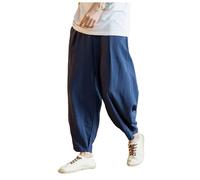Pantalone Nero Uomo - Pantaloni Uomo Cotone Pantaloni Sportivi a Figura Intera con Tasca in Pelle Taglie Forti Patchwork Casual da Uomo
