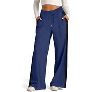 Pantalone Palazzo Donna Elegante Curvy Autunno Pantaloni Donna Elasticizzato Leggeri Gamba Dritta Pantalaccio Colori a Contrasto Semplici con Coulisse per l'autunno e l'inverno