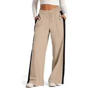 Pantalone Palazzo Donna Elegante Curvy Autunno Pantaloni Donna Elasticizzato Leggeri Gamba Dritta Pantalaccio Colori a Contrasto Semplici con Coulisse per l'autunno e l'inverno