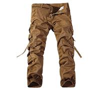 Pantalone Uomo Cargo - Pantalone Cargo Lavoro Uomo Pantaloni Cargo Casual da Uomo con Tasche Multiple a Pieghe con Cerniera a Vita Media (Coffee XXL)