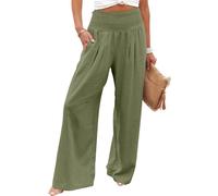 Pantalones Palazzo de Pierna Ancha Con Cintura Fruncida para Mujer, Pantalones Casuales de Verano, Estilo Boho, Holgados, de Pierna Ancha y Cintura Alta para Vacaciones, verde, XL