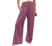 Pantalones Palazzo de Pierna Ancha Con Cintura Fruncida para Mujer, Pantalones Casuales de Verano, Estilo Boho, Holgados, de Pierna Ancha y Cintura Alta para Vacaciones, Lilla, xxl