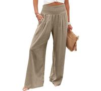 Pantalones Palazzo de Pierna Ancha Con Cintura Fruncida para Mujer, Pantalones Casuales de Verano, Estilo Boho, Holgados, de Pierna Ancha y Cintura Alta para Vacaciones, cachi, xxl