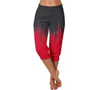 Pantaloni 3/4 da donna fluidi a 3/4 pantaloni Capri da trekking a pantalone, chic, 7/8°, in vita elasticizzata con tasche, abbigliamento da jogging per spiaggia leggero, rosso, XXL