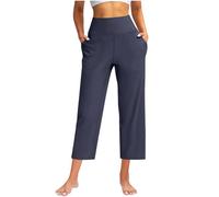Pantaloni 3/4 Donna Curvy Leggeri Pantalone Capri Cotone e Lino Bianchi Elasticizzati Pinocchietto Spiaggia Elastici in Vita Estivi Larghi Sportivi Traspiranti Pantaloni da Yoga a Gamba Dritta