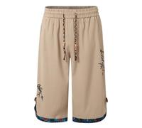 Pantaloni 3/4 in seta di ghiaccio da uomo sciolti stile tradizionale cinese pantaloni capri allenamento estate pantaloncini da uomo con tasche, cachi, 4XL