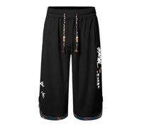 Pantaloni 3/4 in seta di ghiaccio da uomo sciolti stile tradizionale cinese pantaloni capri allenamento estate pantaloncini da uomo con tasche, Nero , 4XL
