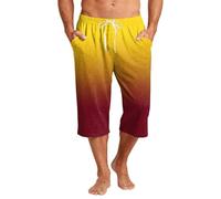 Pantaloni a 3/4 da uomo, a contrasto, per la casa, per il tempo libero, elasticizzati, leggeri, comodi, vestibilità ampia, tinta unita, vestibilità regolare, traspiranti, con coulisse, giallo., L