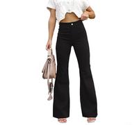 Pantaloni a campana in velluto a coste stile vintage con elastico in vita per donne pantaloni lunghi adatti per l'uso quotidiano casual nelle stagioni più fredde (S nero)