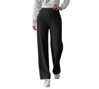 Pantaloni a costine da donna a vita alta con elastico a gamba larga dritti pantaloni a palazzo autunno e inverno in pile leggero fluente comodi pantaloni termici, Nero , XL