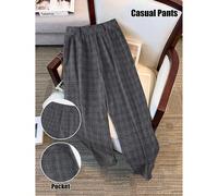 Pantaloni a gamba dritta a quadri in taglie comode, alla moda per il ritorno a scuola, versatili e snellenti per l'uso quotidiano, adatti per l'autunno/inverno 0XL,1XL,2XL,3XL,4XLGeometrico,quadriTess
