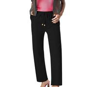 Pantaloni a gamba dritta da donna, casual, da lavoro, comodi, con elastico in vita, con tasche, eleganti, per lavoro, ufficio, tinta unita, estivi, per uscire, Nero , S