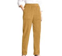 Pantaloni a gamba dritta da donna, in tinta unita, elasticizzati, a vita alta, in velluto a coste, gamba larga, taglie forti, comodi, pantaloni sportivi da palestra per autunno inverno, 2 gialli., L