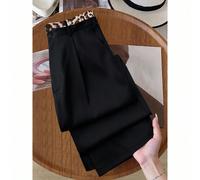 Pantaloni a gamba dritta in tessuto con stampa leopardata, vita elastica, con tasche, per donne taglie forti, minimalisti e alla moda per il lavoro e l'uso quotidiano 0XL,1XL,2XL,3XL,4XLColore unicoTe