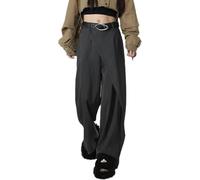Pantaloni A Gamba Larga A Vita Alta da Donna Casual Street Fashion Y2K Casual Semplice Cento Asimmetrico Splicing Bottone Blazer Dritto Sciolto Pantaloni (Grigio,L)