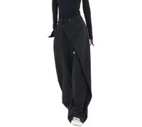 Pantaloni A Gamba Larga A Vita Alta da Donna Casual Street Fashion Y2K Casual Semplice Cento Asimmetrico Splicing Bottone Blazer Dritto Sciolto Pantaloni (Nero,S)