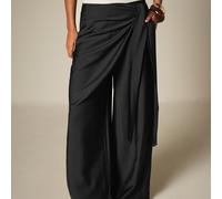 Pantaloni a gamba larga con sovrapposizione avvolgente e dettaglio con laccio, pantaloni palazzo fluidi e drappeggiati per vacanze estive e resort L,M,S,XL,XS,XXL,XXS,XXXL,XXXXLTradizione popolareTess