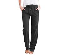Pantaloni a gamba larga da donna con fessura bella escursionismo mimetico cintura per data abito da arrampicata scuro basso resort donna lino, Nero , M