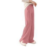 Pantaloni a gamba larga da donna in lana divisa pantaloni a maglia a vita alta tinta unita pantaloni caldi morbidi, Rosso corallo., M