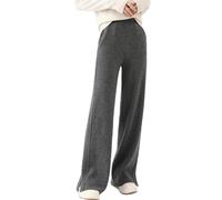 Pantaloni a gamba larga da donna in lana divisa pantaloni a maglia a vita alta tinta unita pantaloni caldi morbidi, grigio, XXL