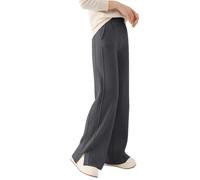 Pantaloni a gamba larga da donna in lana divisa pantaloni a maglia a vita alta tinta unita pantaloni caldi morbidi, Grigio scuro9, S