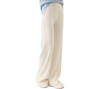 Pantaloni a gamba larga da donna in lana divisa pantaloni a maglia a vita alta tinta unita pantaloni caldi morbidi, avorio, M