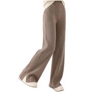 Pantaloni a gamba larga da donna in lana divisa pantaloni a maglia a vita alta tinta unita pantaloni caldi morbidi, Marrone e grigio., 3XL