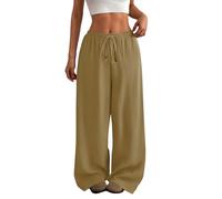 Pantaloni a gamba larga da donna in vita elasticizzata nel Regno Unito, vestibilità comoda, pantaloni da tuta tinta unita con tasche e coulisse a costine pantaloni a palazzo da donna per attività