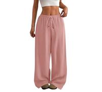 Pantaloni a gamba larga da donna in vita elasticizzata nel Regno Unito, vestibilità comoda, pantaloni da tuta tinta unita con tasche e coulisse a costine pantaloni a palazzo da donna per attività