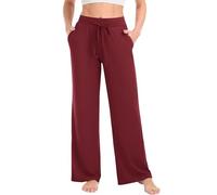 Pantaloni a gamba larga da donna pantaloni da yoga con tasche elasticizzati allentati casual pantaloni della tuta Palazzo Lounge Pajama Pantaloni, Rosso vinaccia, XXL