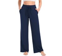 Pantaloni a gamba larga da donna pantaloni da yoga con tasche elasticizzati allentati casual pantaloni della tuta Palazzo Lounge Pajama Pantaloni, Blu navy, XXL
