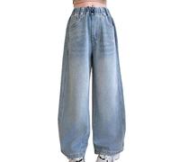 Pantaloni a Gamba Larga in Denim da Ragazza,Larghi Casual Vita Elasticizzata Adolescenti Hip Hop Jeans per attività all'Aria Aperta Vintage invecchiati Bambina 5-14 Anni