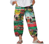 Pantaloni a Gamba Larga in Lino Stampa Floreale a Vita Elastica Donna per Tempo Libero Ampi Comodi freschi Leggeri Traspiranti Estivi Pantaloni Casual Moda Donna Multicolore, XXL