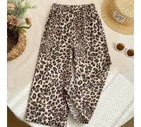 Pantaloni a gamba larga per ragazze, stampa leopardata, abbigliamento quotidiano per bambini, pantaloni lunghi, pantaloni per il ritorno a scuola, pantaloni casual larghi a gamba dritta con stampa leo
