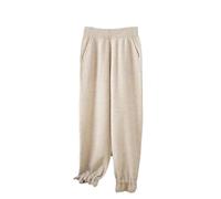 Pantaloni a maglia da donna Autunno Inverno Percent% Lana Merino Caldo Bud Pantaloni Gamba Piccola, Beige, L
