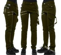 Pantaloni a Matita gotici con Tasche con Cerniera, Rivetti, Pantaloni da Donna Steampunk, Pantaloni Casual in Tinta Unita Stile Hip-Hop Rock-Army Green-S