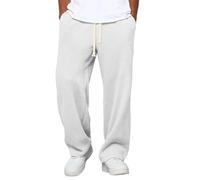 Pantaloni a nido d'ape da uomo testurizzati con coulisse in vita a gamba larga a tinta unita, pantaloni della tuta traspiranti da trekking con tasche in maglia, bianco, 5XL