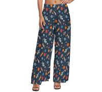 Pantaloni a palazzo da donna, con astronavi e stelle nello spazio, comodi, casual, a gamba larga, pantaloni larghi, nero, XL