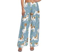Pantaloni a palazzo da donna, con cucciolo di cane e margherita, pantaloni larghi a gamba larga, comodi pantaloni casual, Stile-16, XXL