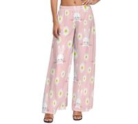 Pantaloni a palazzo da donna, con grazioso coniglio, margherita, rosa, a gamba larga, comodi pantaloni casual da salotto, Stile-32, XL