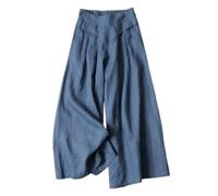 Pantaloni a palazzo da donna in cotone e lino a gamba larga fluidi estivi casual ritagliati capris elastico in vita culottes tasche pantaloni, Blu, 3XL