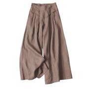 Pantaloni a palazzo da donna in cotone e lino a gamba larga fluidi estivi casual ritagliati capris elastico in vita culottes tasche pantaloni, Caramello, M