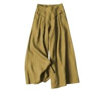 Pantaloni a palazzo da donna in cotone e lino a gamba larga fluidi estivi casual ritagliati capris elastico in vita culottes tasche pantaloni, giallo senape., 3XL